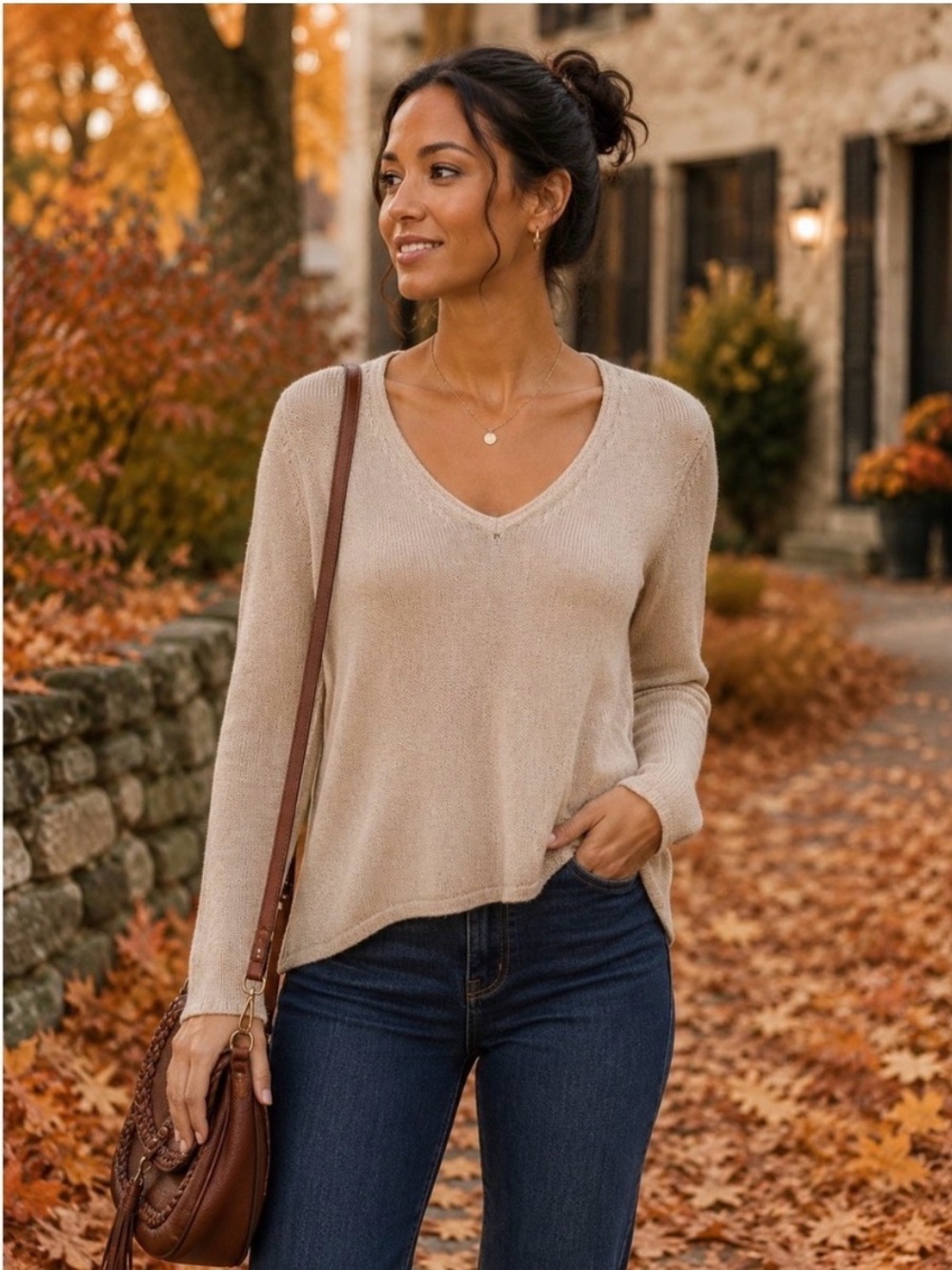 J. McLaughlin Callum V-Neck Knit sz S tan/beige Sweater